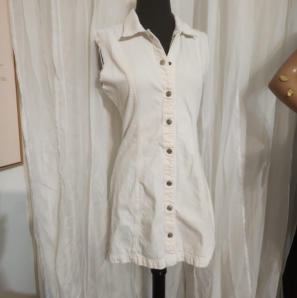 Sincerely Jules Sleeveless Button-Front Cream Tunic Dress SZ Med